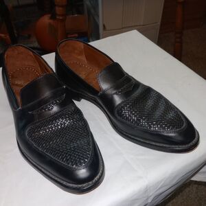 Allen Edmonds Carlsbad Mens Black Leather Woven Penny Loafers Shoes Size 10 1/2